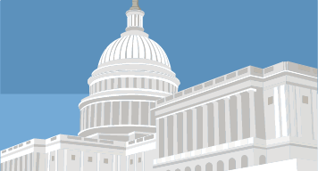 Illustration of the Washington, D.C. capitol building with a blue background